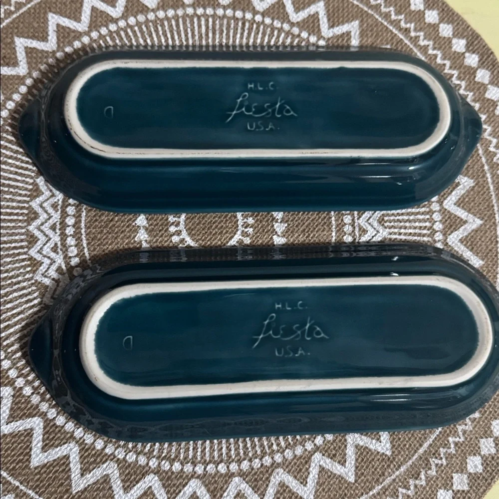 Set of 2 HLC Fiesta USA in Juniper-retired pieces great for Bread, Corn, relish
